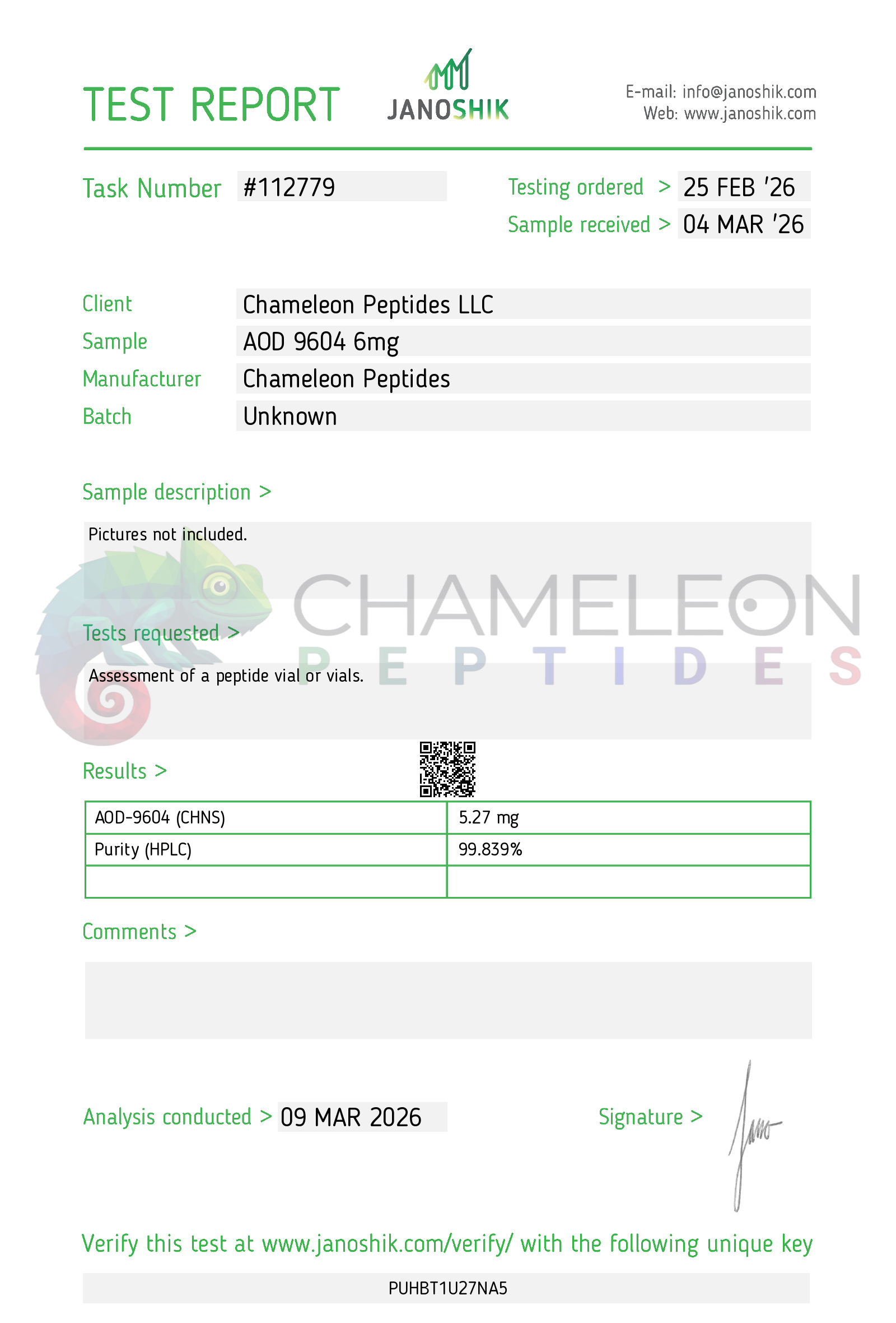 AOD-9604 Certificate of Analysis